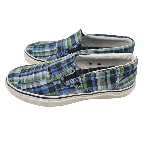 Sperry Top Sider Boat Shoes Mens Size 9.5 M Blue Green Plaid Slip-On Canvas - Picture 5 of 9
